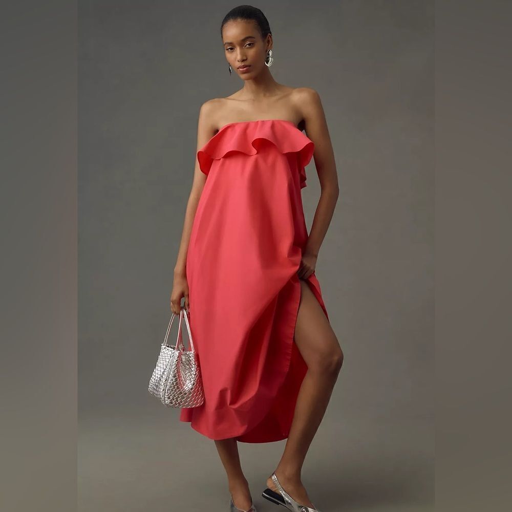 Anthropologie Strapless Flounce A-Line Midi Dress NWT - Picture 3 of 11